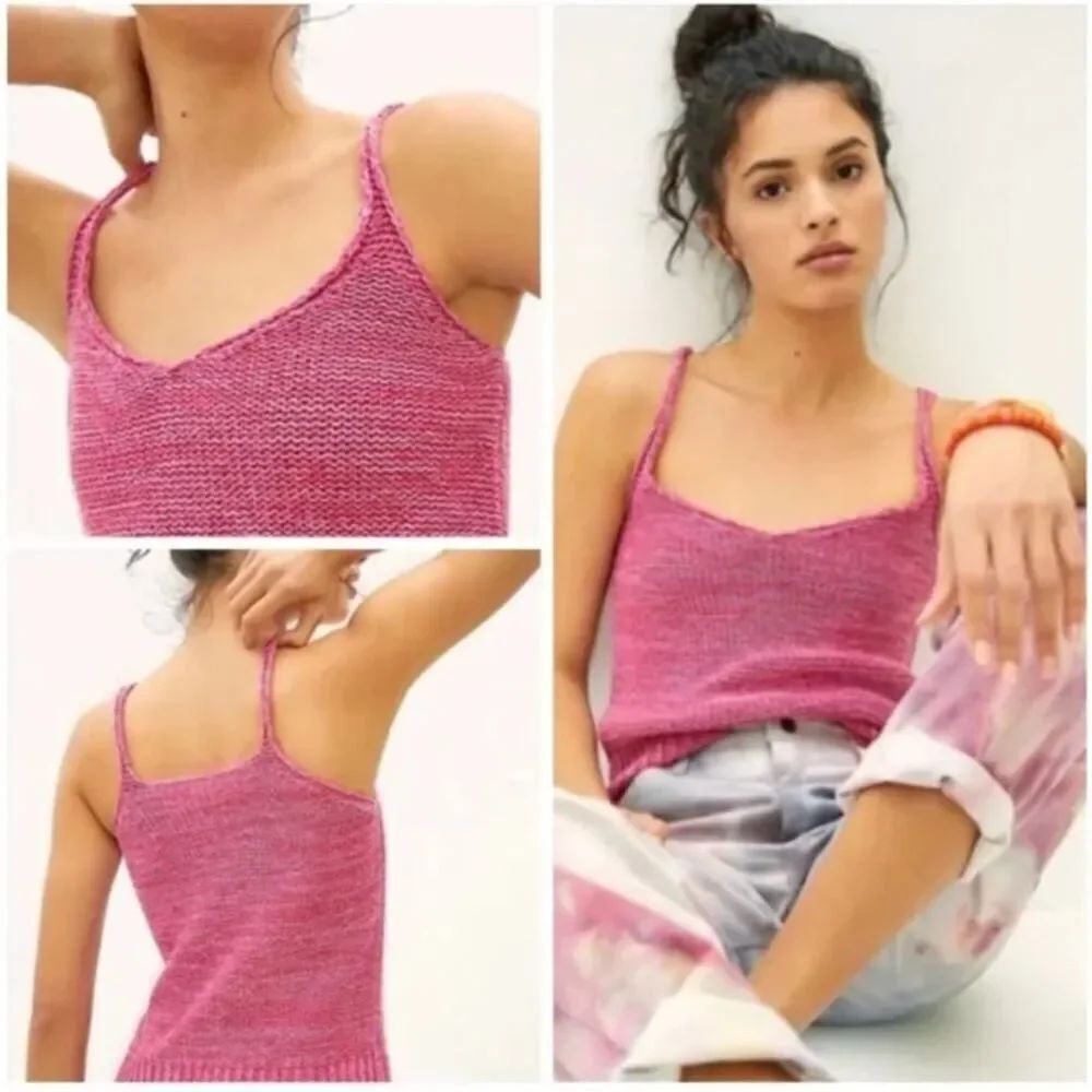 ANTHROPOLOGIE PILCRO Jenna V-Neck Knit Tank Sweater Top Rose Pink Women’s Medium